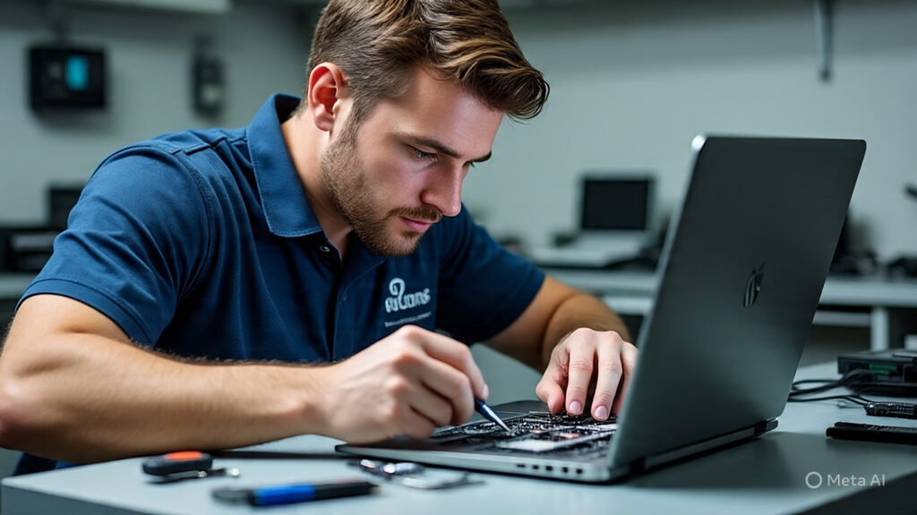 A certified technician performing a professional laptop repair in Dubai.