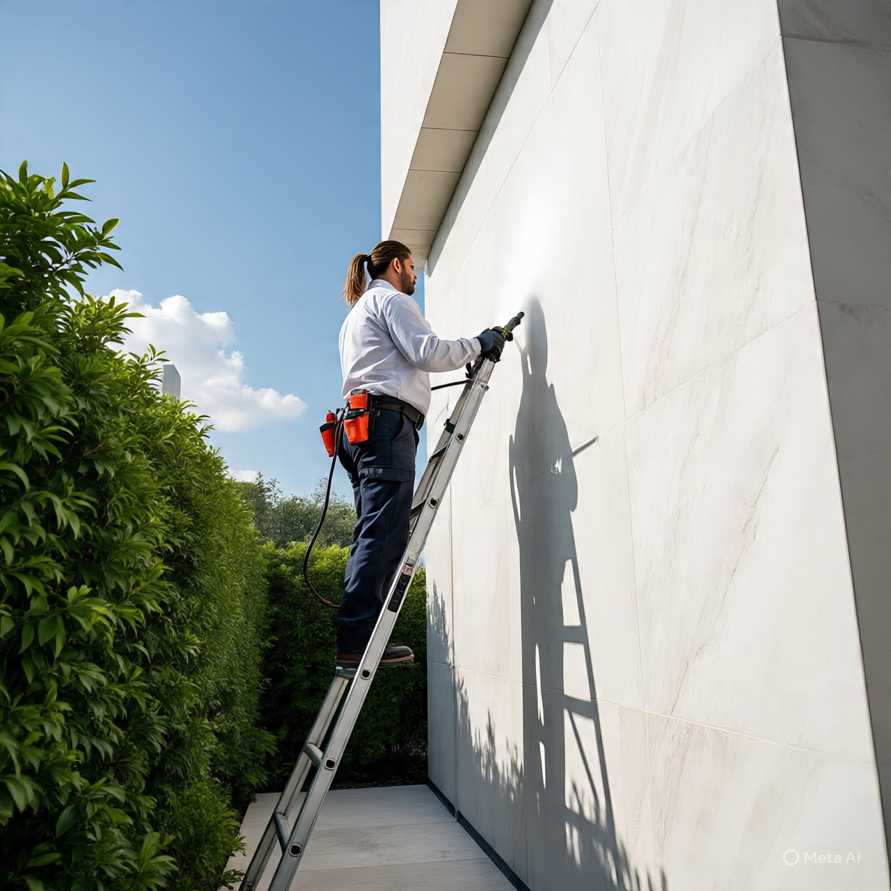 Pest control technician treating a home in Dubai for an AMC.