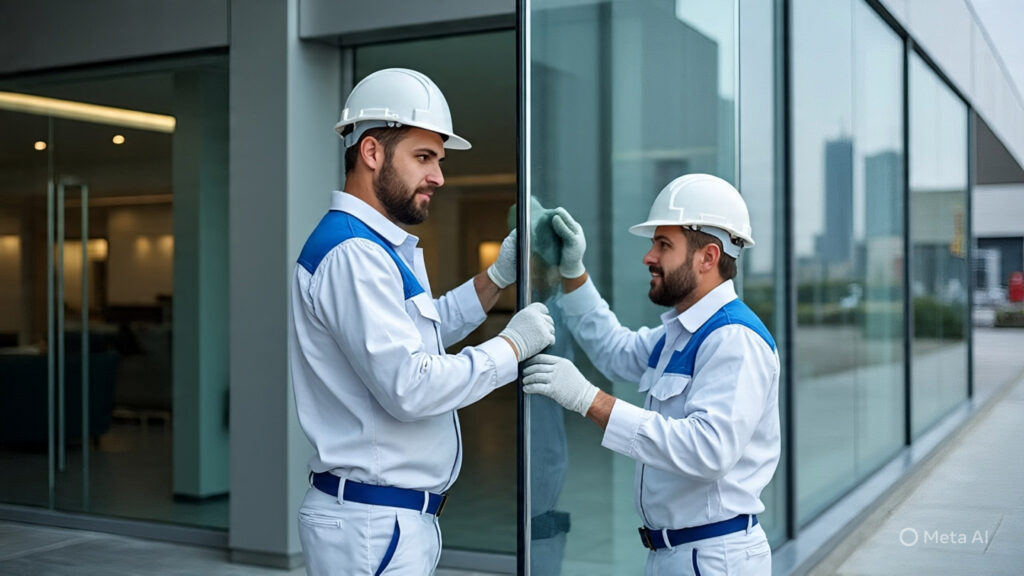 Professional glaziers providing commercial glass installation services in Dubai.